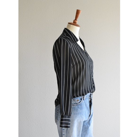 Classic black white sheer dress shirt Small - Picture 3 of 9
